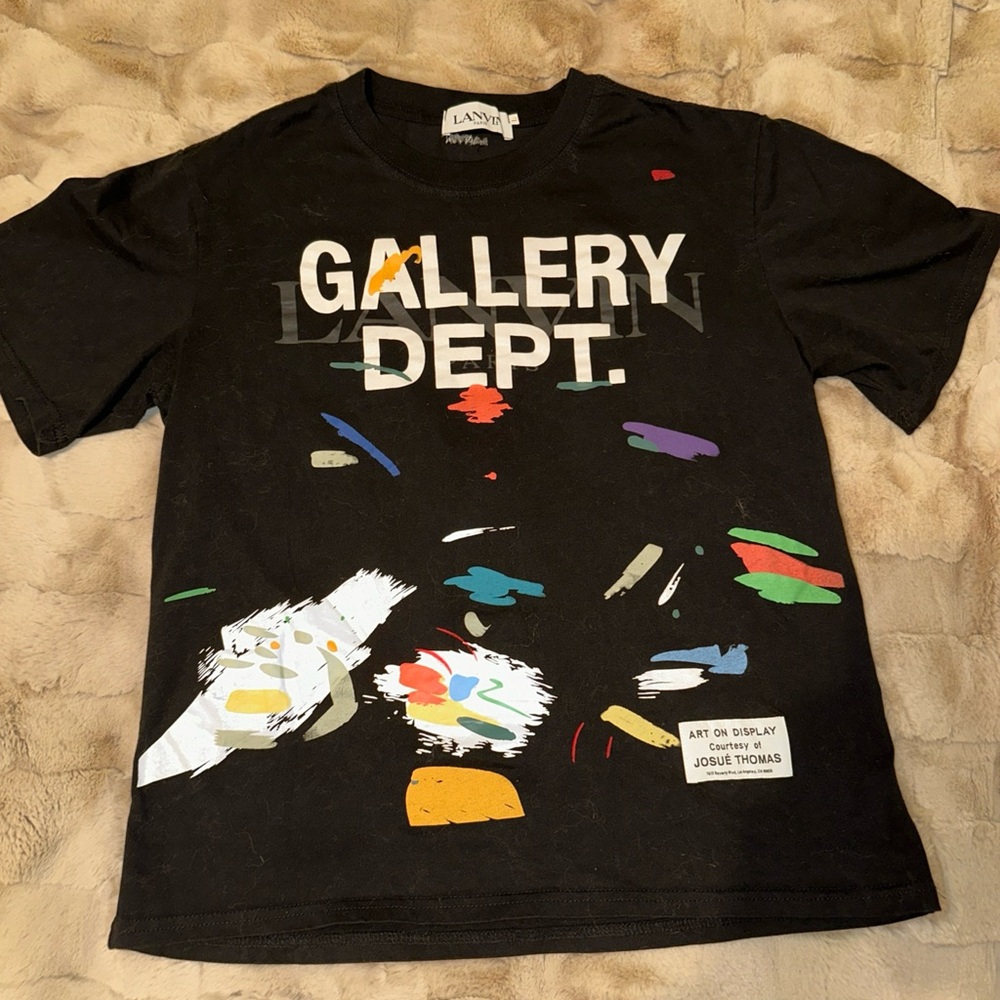 Lanvin Black Gallery Dept. Short Sleeve Tee with Multicolor Paint Splatter